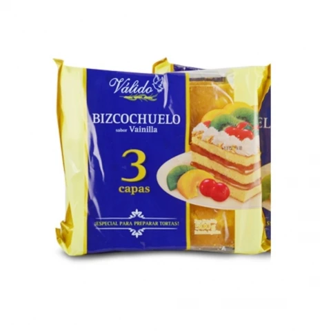 Bizcochuelo x500gr vainilla 3 capas Valido