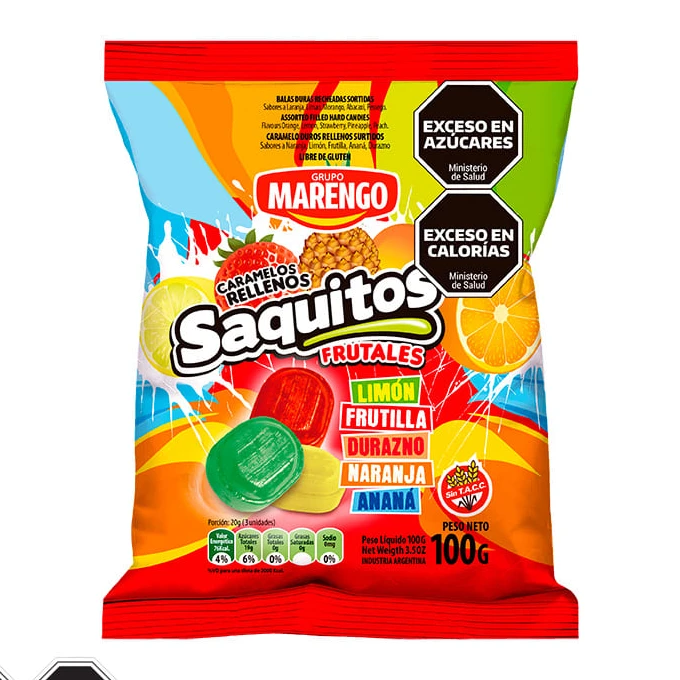 Caramelos Rellenos Saquitos Frutales x100gr