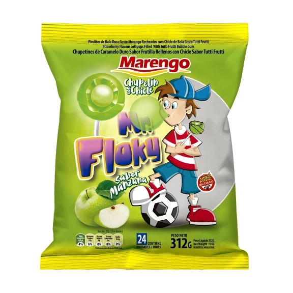 Chupetin Mr Floky con chicle Manzana x24u