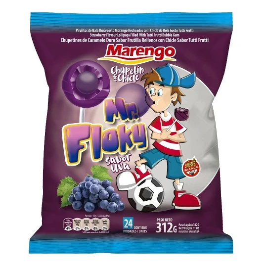 Chupetin Mr Floky con chicle Uva x24u
