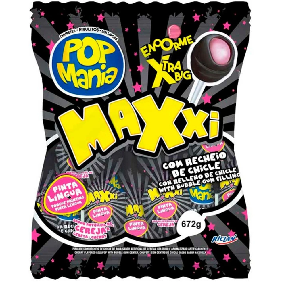 Chupetin Pop mania Maxxi cereza con chicle x24u
