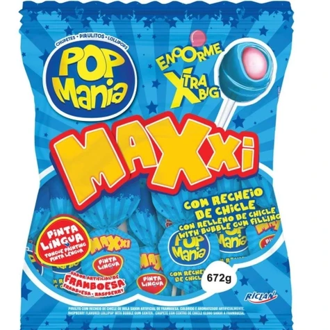 Chupetin Pop mania Maxxi frambuesa con chicle x24u