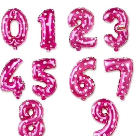 Globo numero fucsia corazones 16"