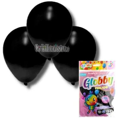 Globos Globby negro perlado 9" x25u