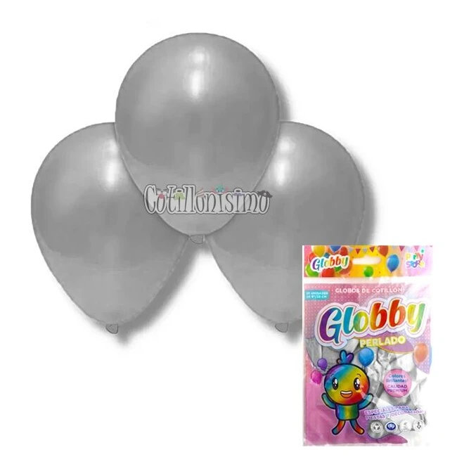 Globos Globby gris perlado 9" x25u