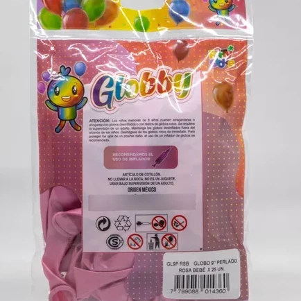 Globos Globby rosa bebe perlado 9" x25u