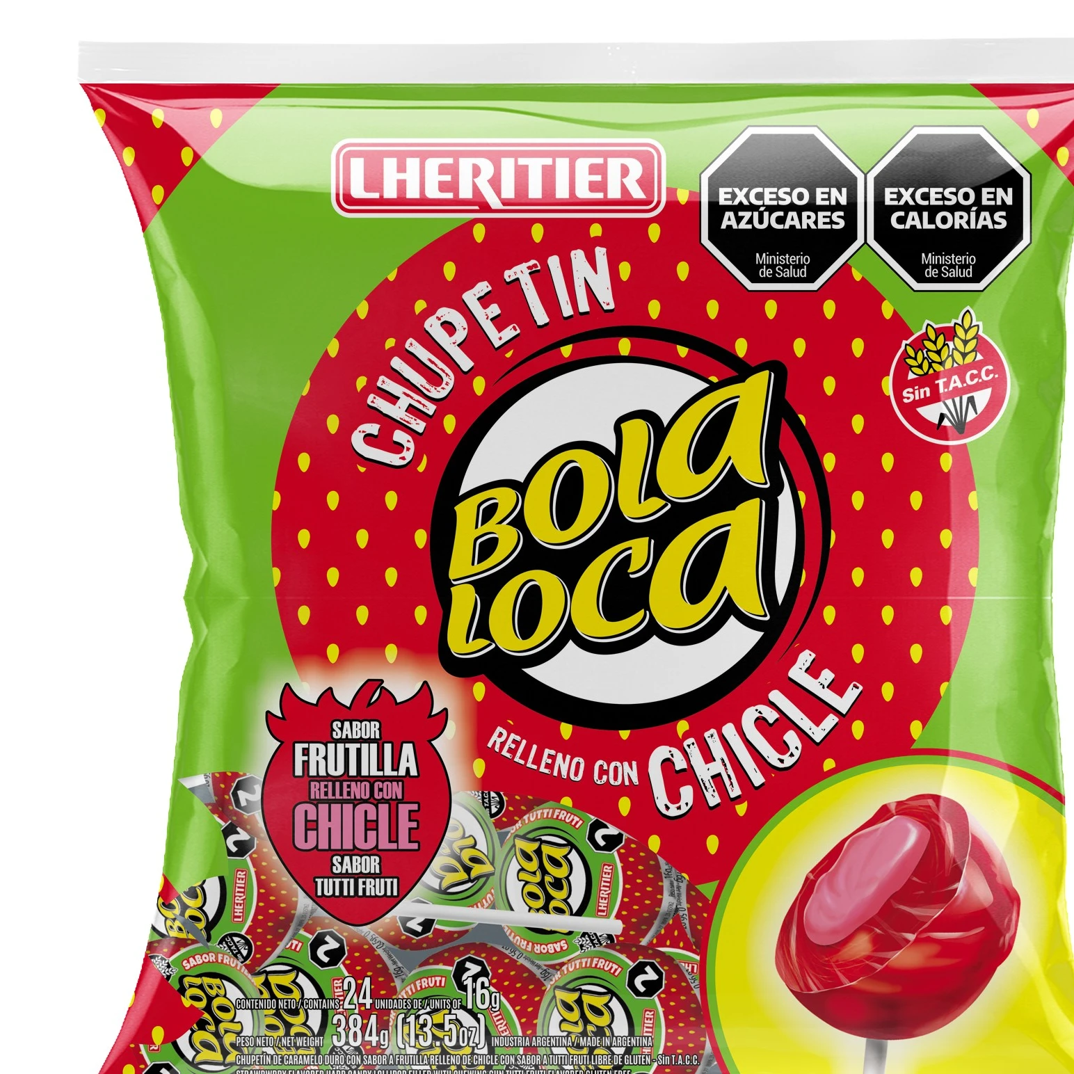 Chupetin Bola Loca frutilla con chicle x24u