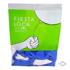 Globos Fiesta Loca Celeste /Blanco 9" x50u