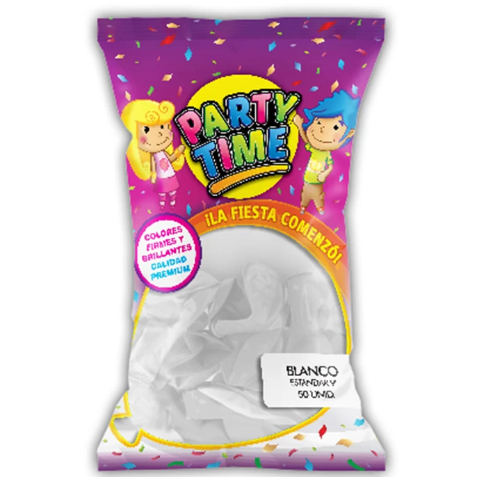 Globos Party time 9"x50u blanco