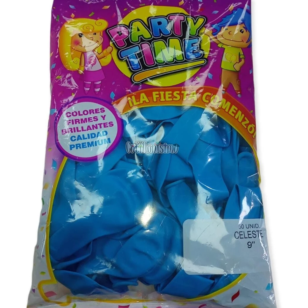 Globos Party time 9"x50u celeste