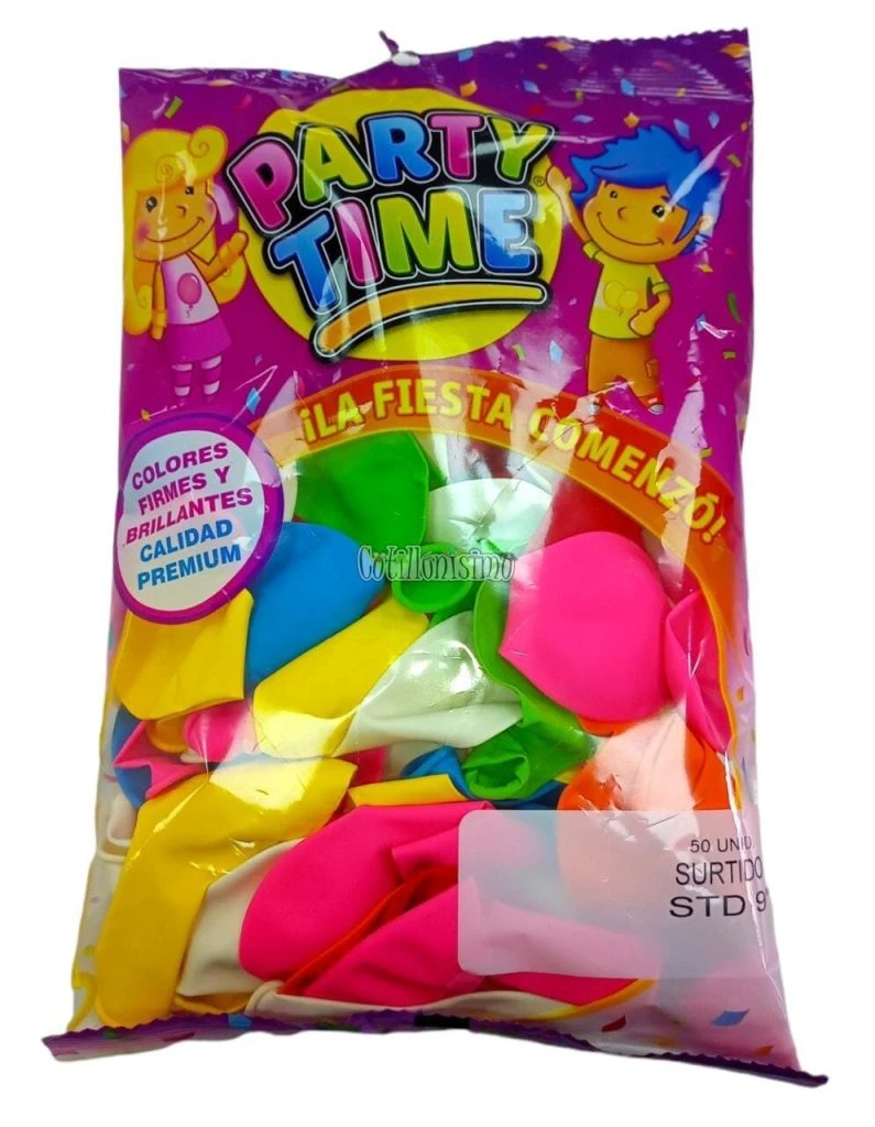 Globos Party time 9"x50u multicolor